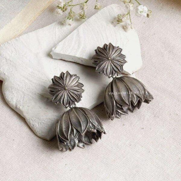 Silver Lotus Jhumka